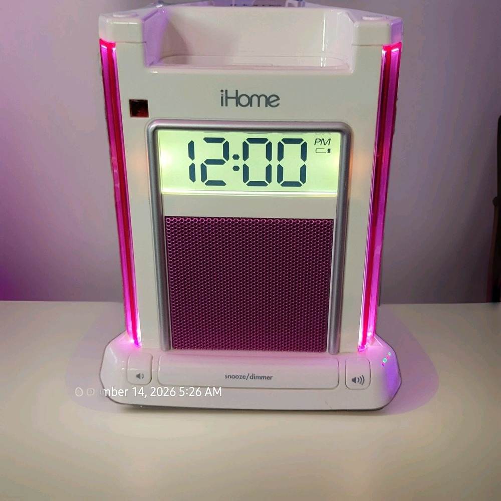 iHome iH4B - Pink - iPod/iPhone Alarm/Speaker System w/Audio Jack & 30-Pin Dock.